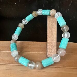 Amazonite With Garden Quartz Natural Stone Crystal 8mm Beaded Stretch Bracelet